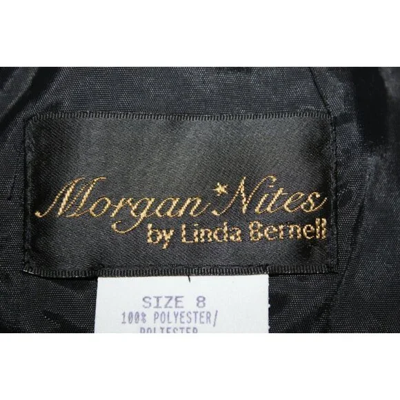 Morgan Nites Sz 8 Black Lined Tiered Ruffled 100% Poly Acetate Dress - Picture 4 of 7